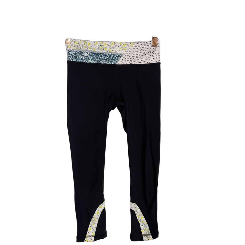 Lululemon Womens Size 4 Run Inspire Crop II Leggings Black Floral Colorblock
